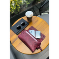 Unisex-Tasche aus echtem bordeauxrotem Leder: mit Reißverschluss, Magnetverschluss, Tragegriff und Handyfach – stilvolle Eleganz aus echtem Leder