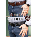 Men's Genuine Leather Jeans Belt 2-Piece Sport Black and Brown 2-Pack Genuine Buffalo Leather