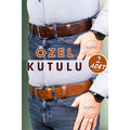 Genuine Leather Men's Jeans Belt, Set of 2 - Tan & Brown