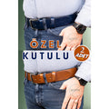 Genuine Leather Men's Jeans Belt, Set of 2: Tan & Navy Blue