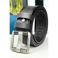 Black Genuine Leather Italian Sports Belt – Pewter-Finished Tubular Buckle