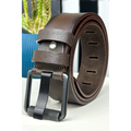 Custom-Made Extra Thick 100% Genuine Leather Brown Sporty Italian Belt with Black Tubular Buckle
