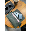 Green Genuine Leather Unisex Bag: Zippered, Handle and Phone Compartment Design