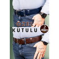 Genuine Leather Men's Jeans Belt, Set of 2 - Navy & Brown