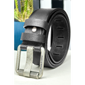 Black Genuine Leather Italian Sports Belt – Pewter-Finished Tubular Buckle